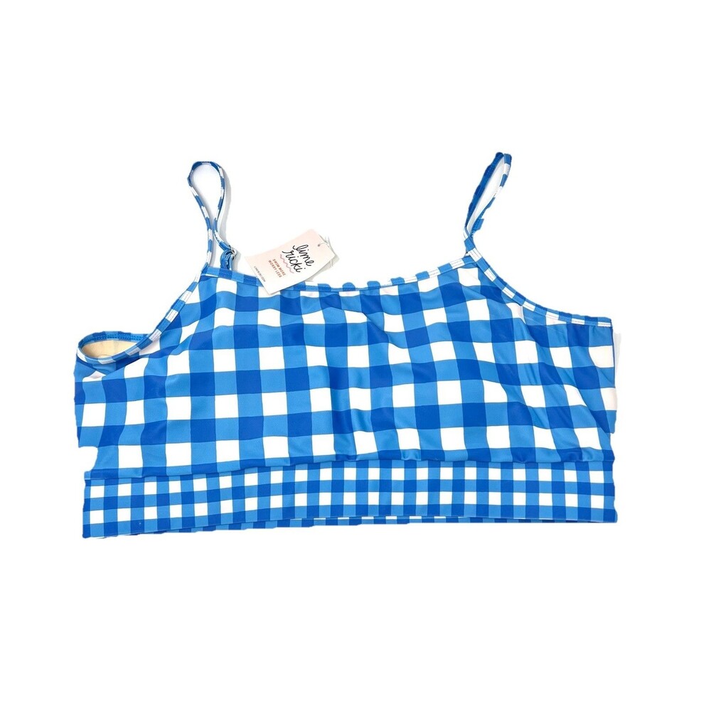 Lime Ricki UV 50+ Bralette Swim Suit TOP Blue Checkered Gingham XXL Sports Bra